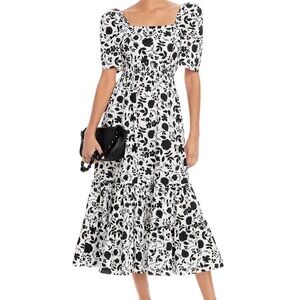 Aqua black and white floral midi dress